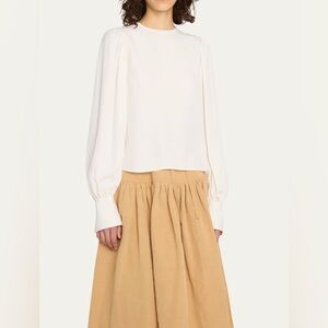 ULLA JOHNSON Lilliana Bishop-Sleeve Silk Blouse